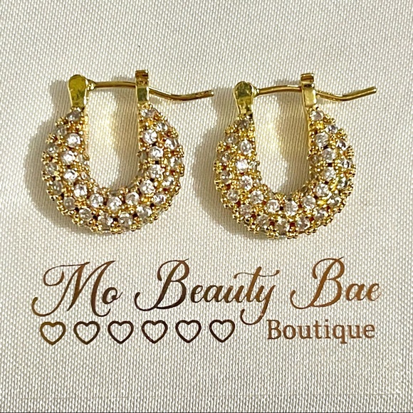 Mini Gold Crystal Huggie Hoop Earrings - Picture 1 of 5